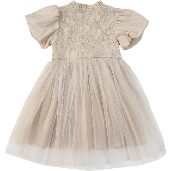 Ambre Puff Sleeve Smock Tutu Dress, Warm White - Dresses - 3