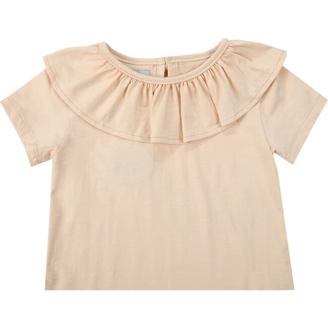 Addie Wide Ruffle Collar Short Sleeve Top, Light Brown - Blouses - 4