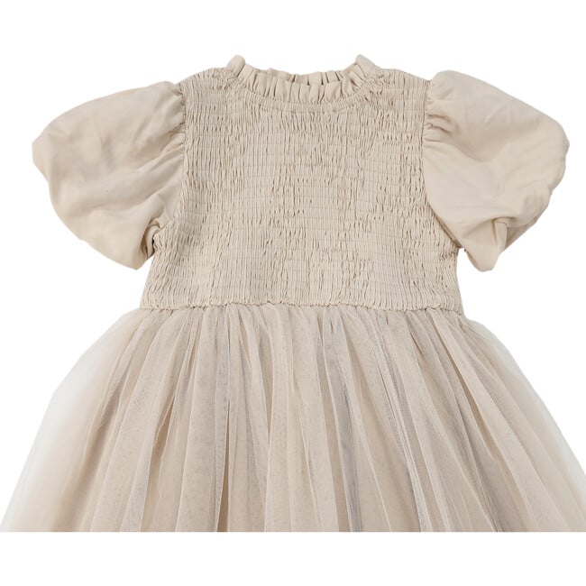 Ambre Puff Sleeve Smock Tutu Dress, Warm White - Dresses - 4