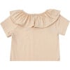 Addie Wide Ruffle Collar Short Sleeve Top, Light Brown - Blouses - 6