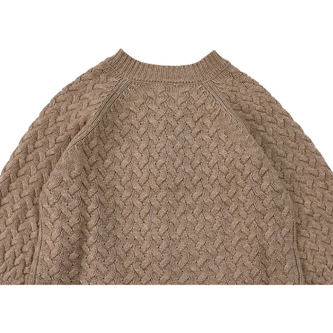 Loena Cable Knit Drop Shoulder Cardigan, Latte Melange - Cardigans - 8