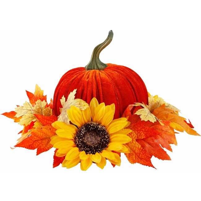 Velvet Pumpkin with Sunflowers and Leaves