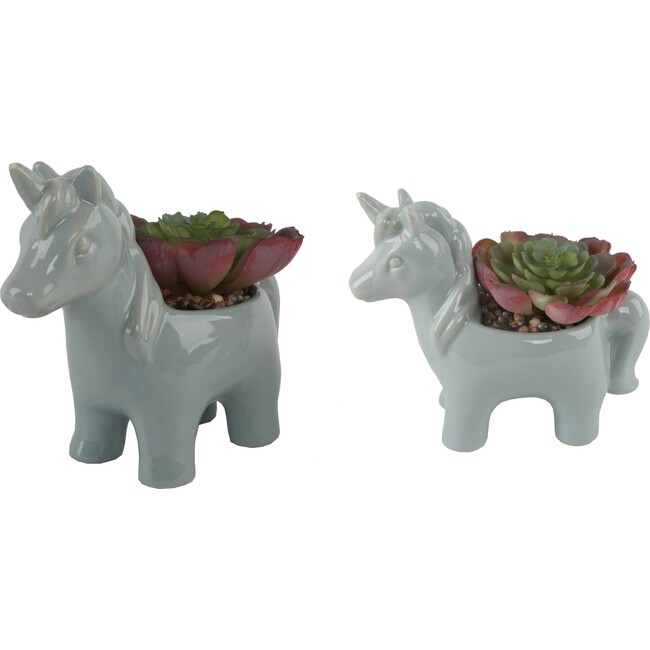 Teal Ceramic Unicorn Faux Succulents, Set of 2