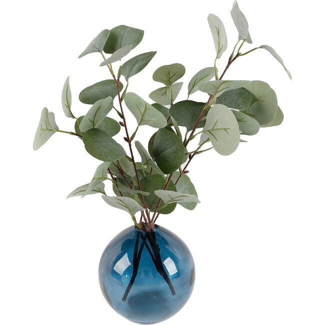 Silver Dollar Leaf in Round Blue Vase