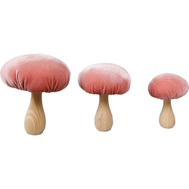 Set Of 3 Velvet Mushrooms, Pink