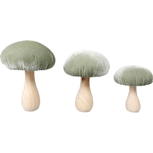Set Of 3 Velvet Mushrooms, Sage
