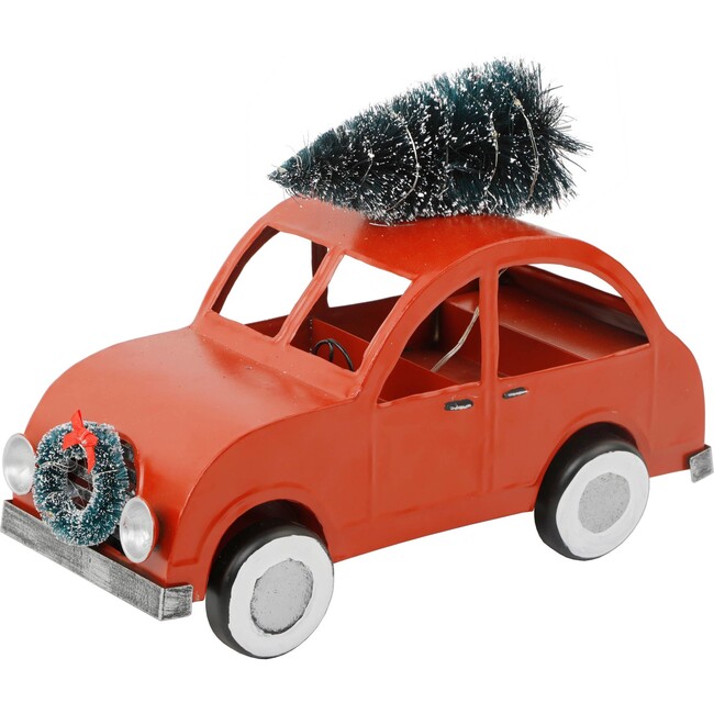 Red Tin Car with Tree