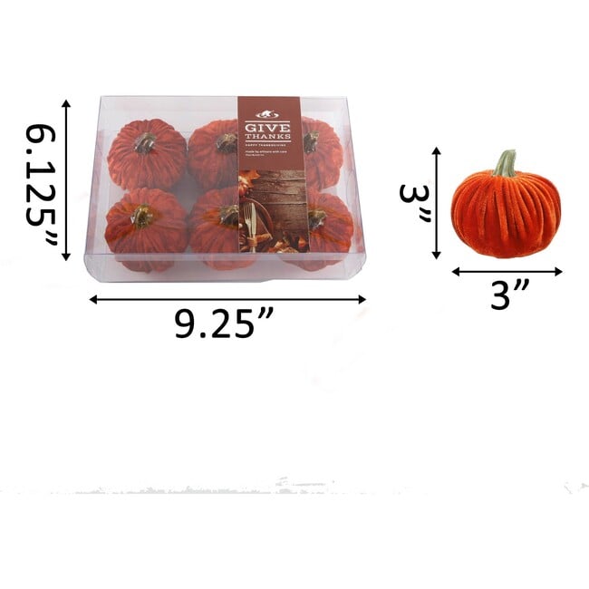 Orange Velvet Pumpkins, Set of 6 - Accents - 3