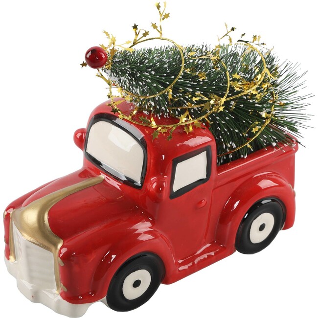 Large Ceramic Red Truck With Christmas Tree