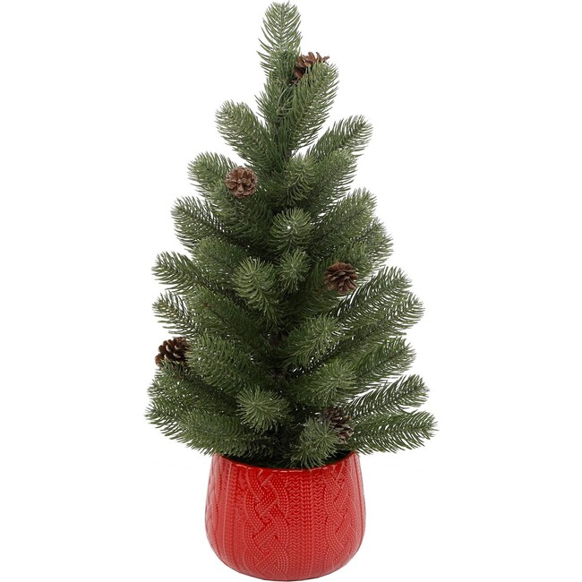 Faux Tabletop Christmas Tree In Red Sweater Ceramic Pot