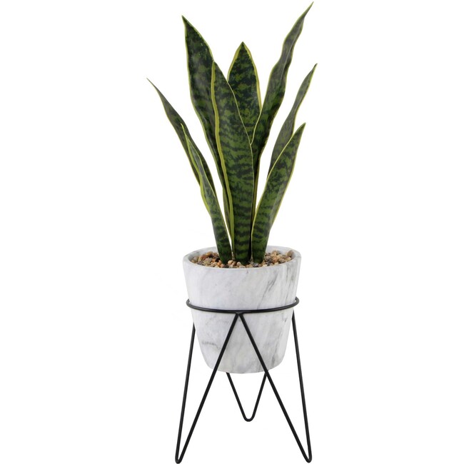 Faux Snake Plant In Marble Metal Stand
