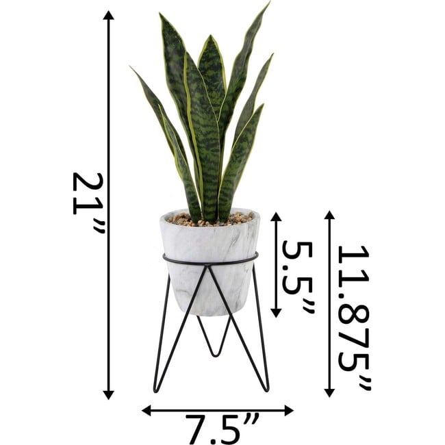 Faux Snake Plant In Marble Metal Stand - Plants - 3