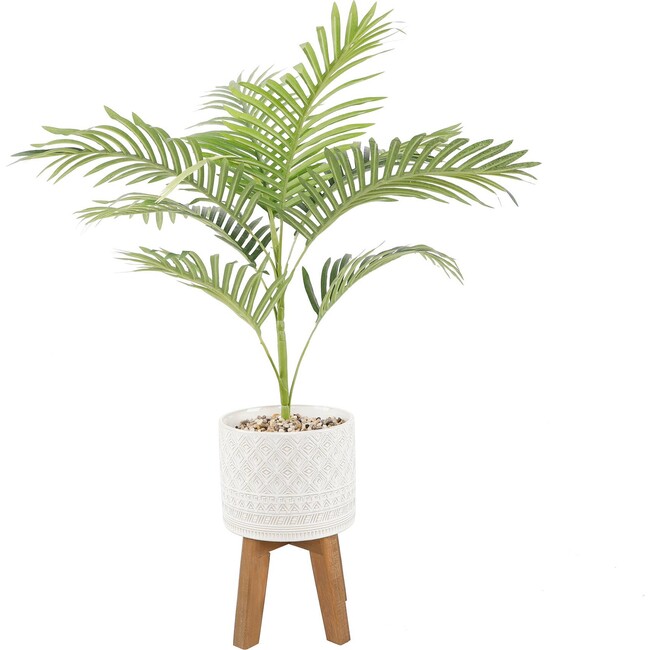 Faux Palm In Ceramic Stand, White