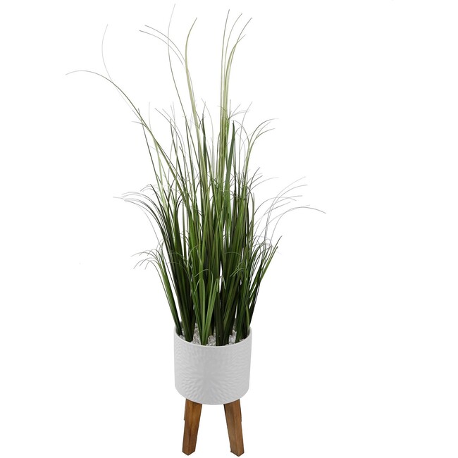 Faux Grass In Sunburst Ceramic On Stand