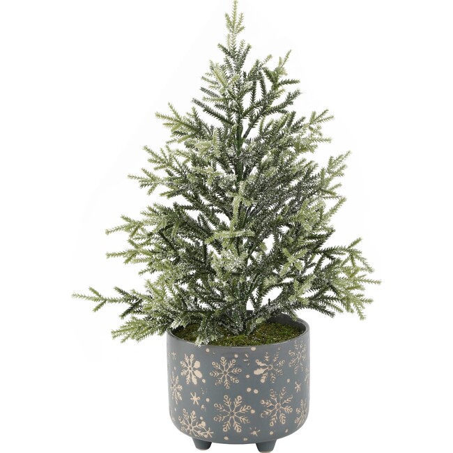 Faux Frosted Christmas Tree In Snowflakes Ceramic Pot