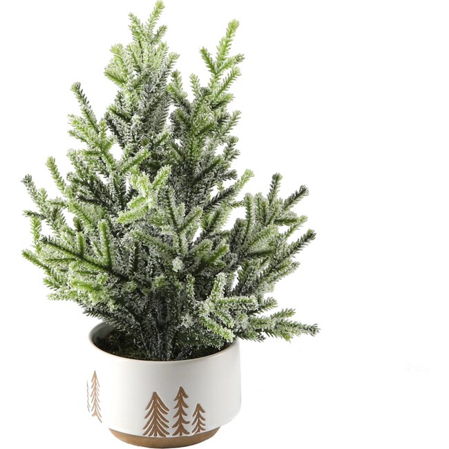 Faux Frosted Christmas Tree In Bowl Pot