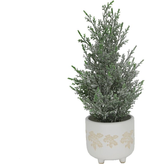 Faux Frosted Christmas Tree In Maple Leaf Ceramic Pot