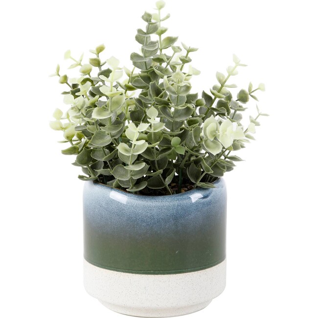 Faux Eucalyptus in Ceramic Blue & Green Pot