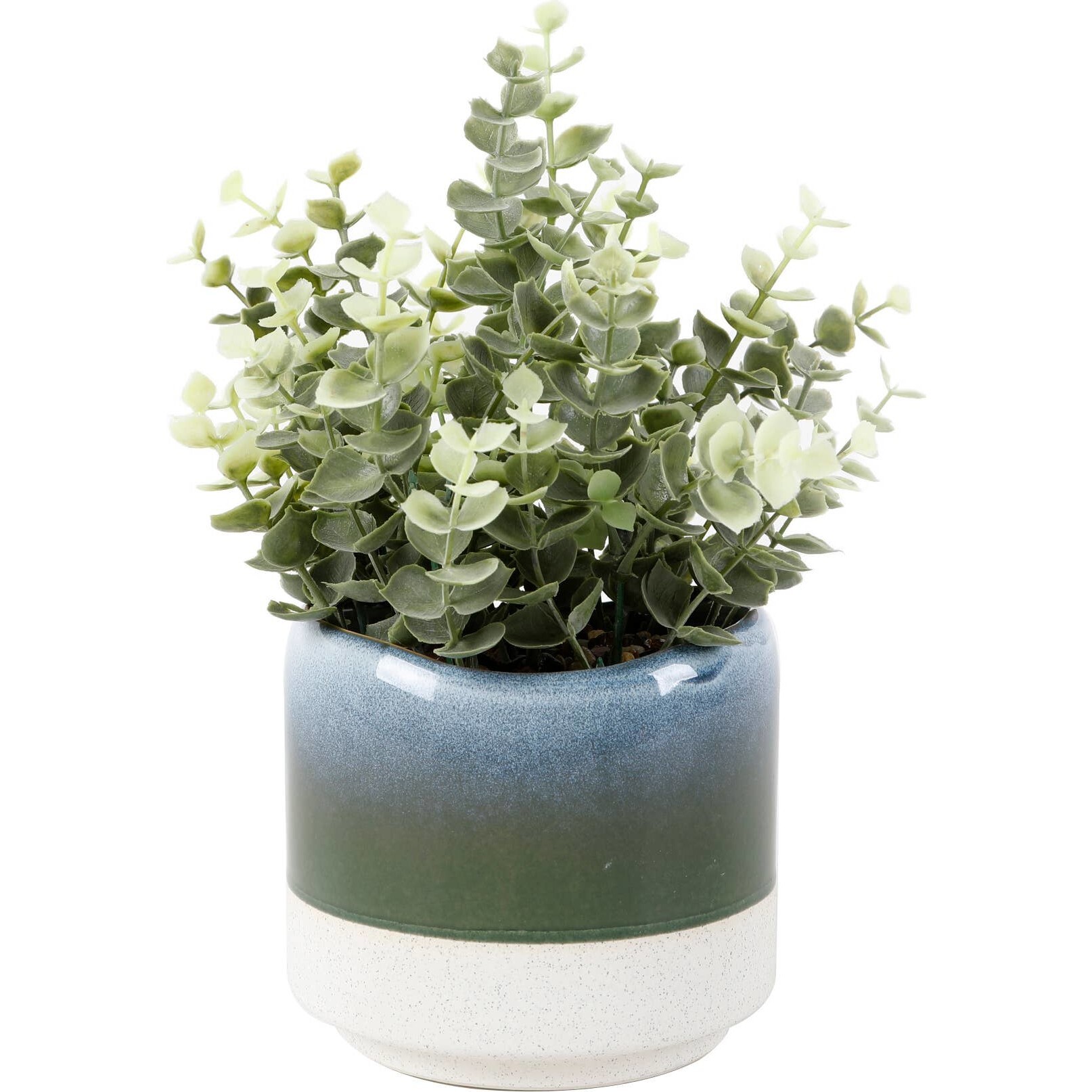 Faux Eucalyptus in Ceramic Blue & Green Pot - Plants - 1