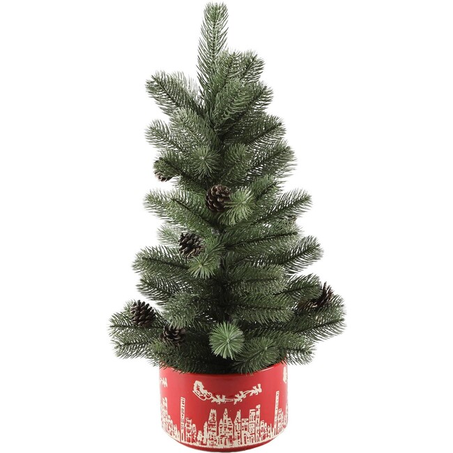 Faux Christmas Tree In Red Cityscape Ceramic Pot
