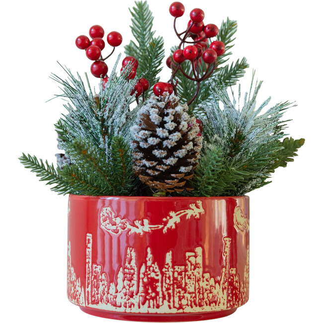 Christmas Mix In Red Cityscape Ceramic Pot