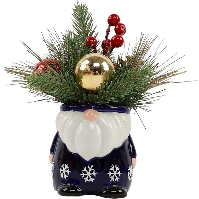 Christmas Mix In Navy Gnome Ceramic Pot