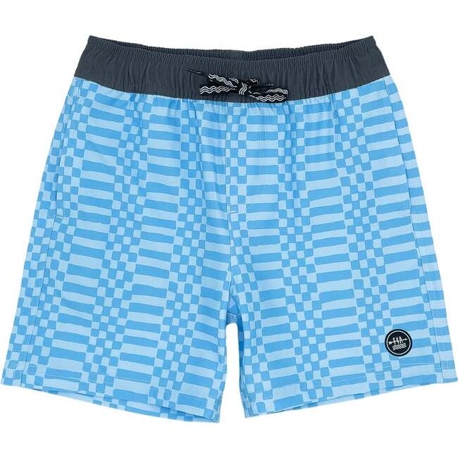 Double Check Drawstring Volley Trunk, Crystal Blue