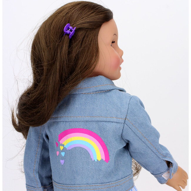18" Doll Rainbow Jean Jacket, Indigo Blue