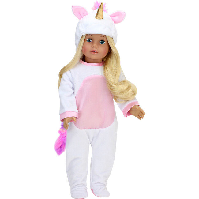 18" Doll, Unicorn Costume - Plush White