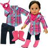 18" Doll - Plaid Button Up Blouse, Denim Jeggings, Bandana & Pink Cowgirl Boots, Hot Pink - Doll Accessories - 1 - thumbnail