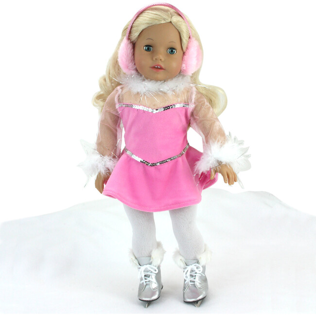 18" Doll, Ice Skating Gown, Panties, Ponytail Holder, Silver Ice Skates & Tights