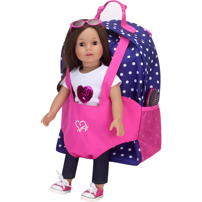 18" Doll Polka Dot Doll Carrier Backpack, Navy