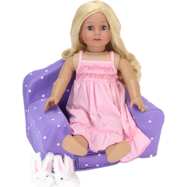 18" Doll Polka Dot Pull Out Chair Single Bed, Purple