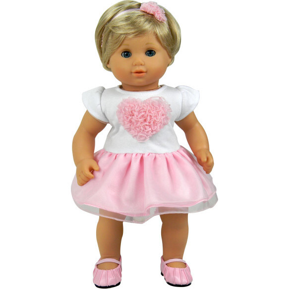 15" Doll Heart Tank Dress w/ Tulle Skirt, Light Pink - Doll Accessories - 1