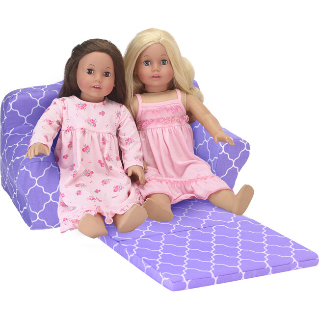 18'' Doll Print Pull Out Sofa Double Bed, Purple
