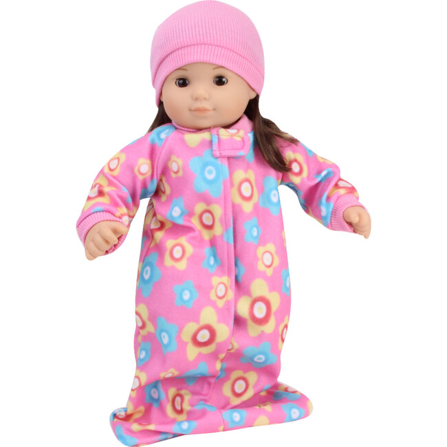 15" Doll, Fleece Print Sleeper Sack & Hat, Light Pink