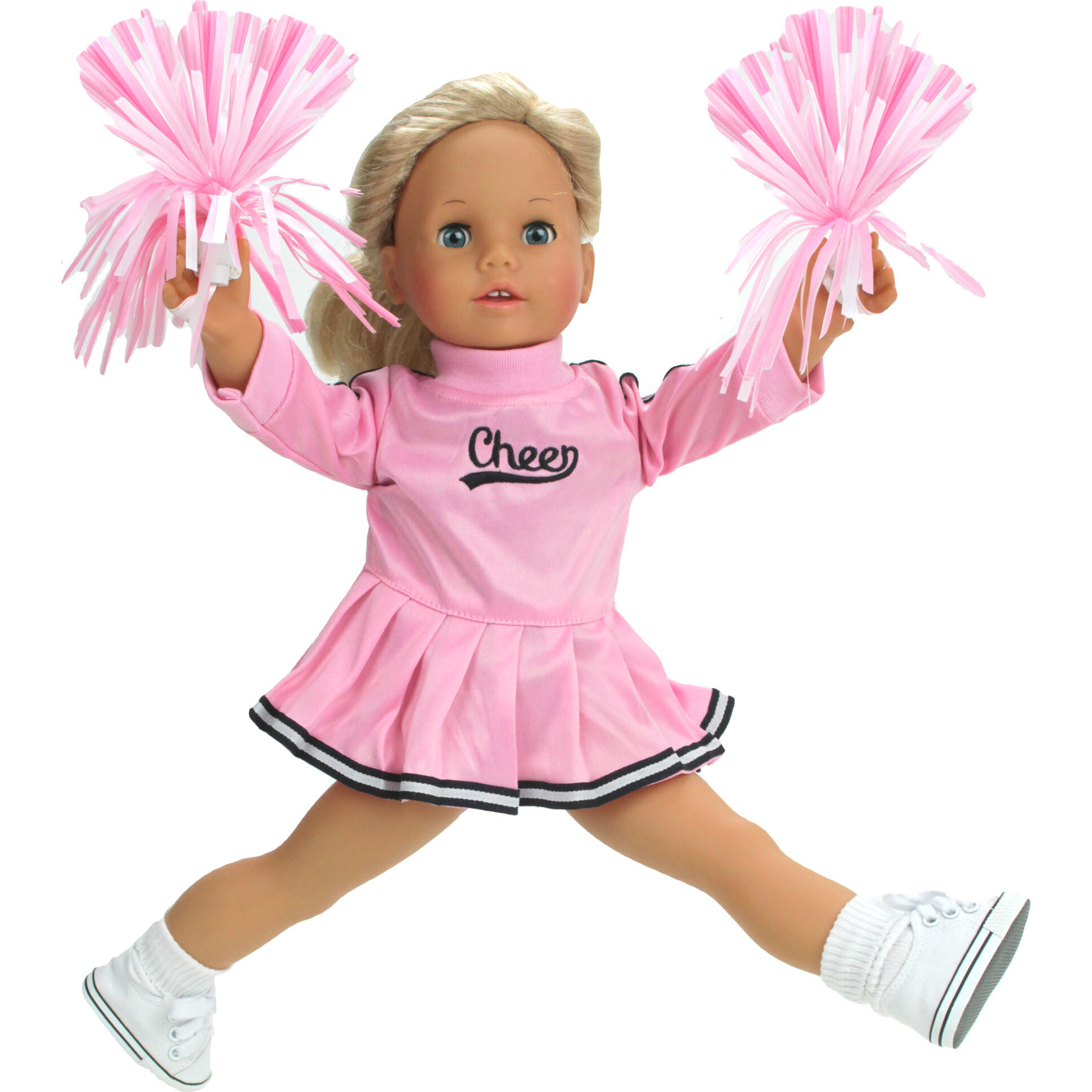 15" Doll Cheerleader Jumper, Pom-poms & Megaphone, Light Pink - Doll Accessories - 1