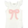 Ruffle Bow Terry Flutter Sleeve Tank, Cream - Tank Tops - 1 - thumbnail