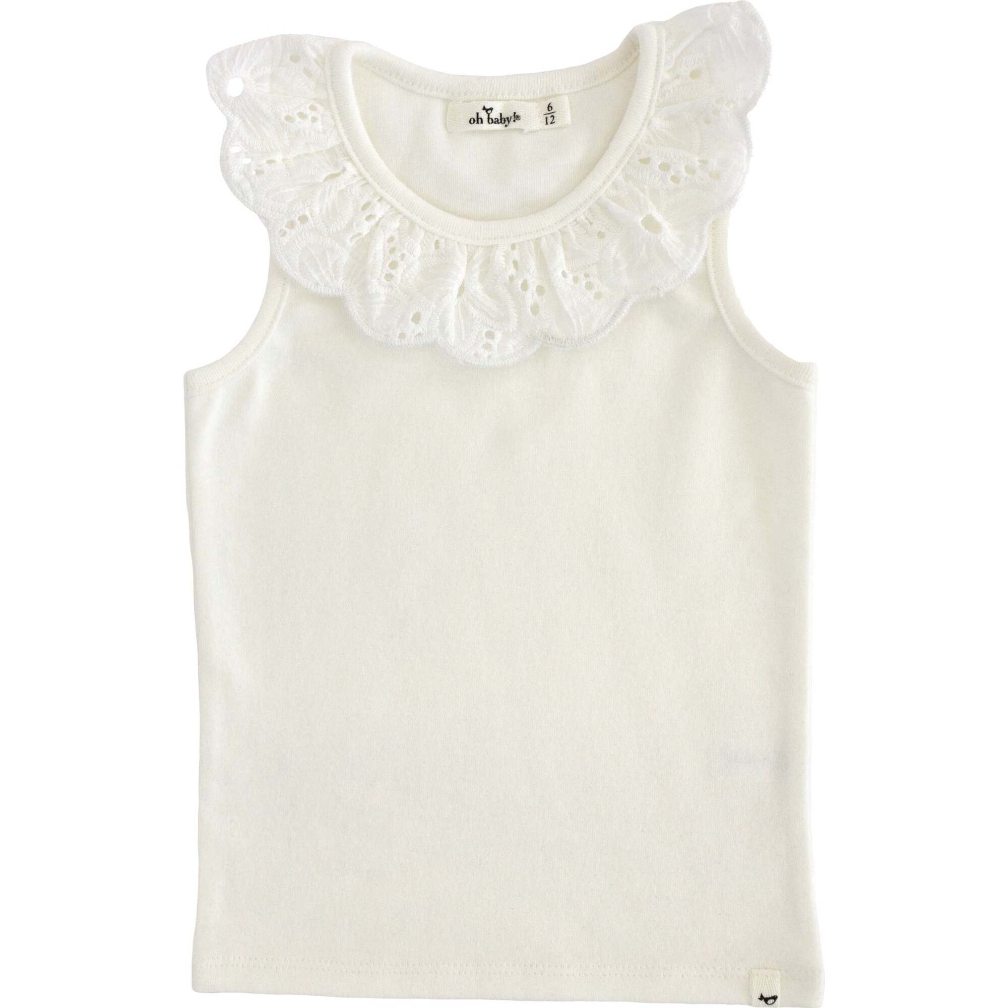 Eyelet Collar Baby Rib Tank, Cream - Tank Tops - 1