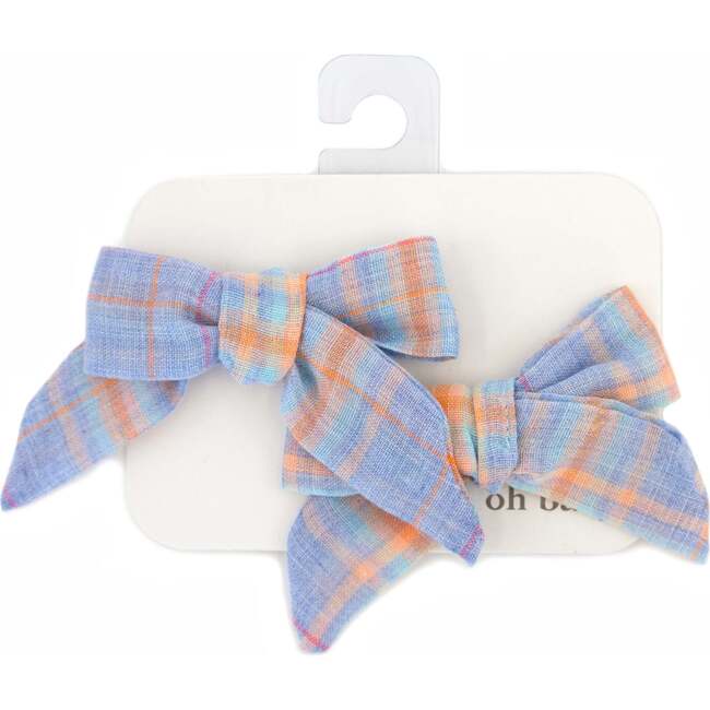 Mandras Plaid Bow Clips, Periwinkle - Hair Accessories - 4