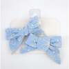 Embroidered Flower Bow Clips, Sky Blue - Hair Accessories - 1 - thumbnail