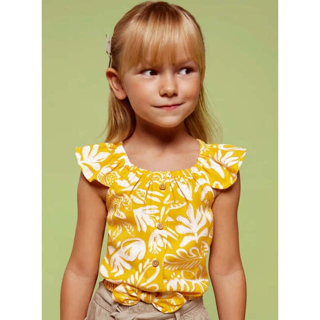 Tropical Print Blouse, Yellow - Blouses - 2