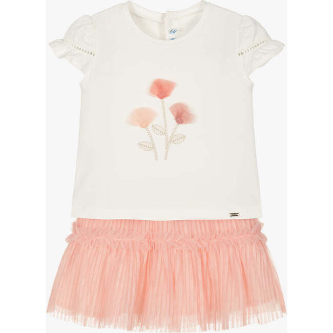 Peach Flower Graphic Outfit, White
