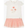 Peach Flower Graphic Outfit, White - Mixed Apparel Set - 1 - thumbnail