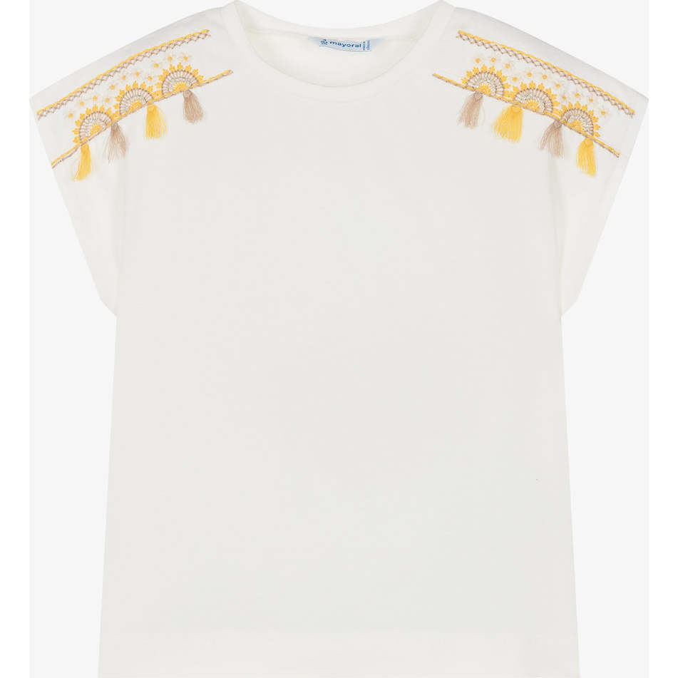 Tassel Embroidered T-Shirt, White - T-Shirts - 1