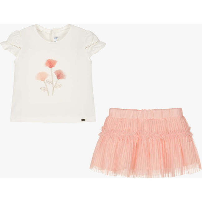 Peach Flower Graphic Outfit, White - Mixed Apparel Set - 2