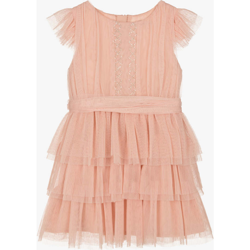 Pleated Tulle Dress, Peach - Mayoral Dresses | Maisonette