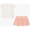 Peach Flower Graphic Outfit, White - Mixed Apparel Set - 4