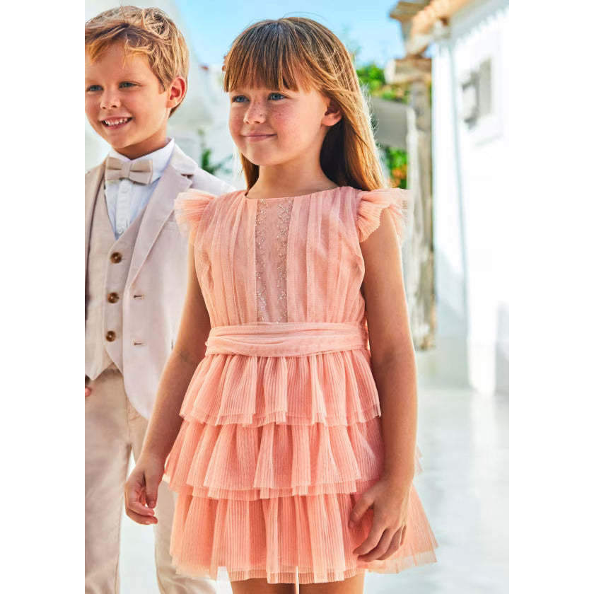 JILTU ❤︎ petit frill tulle dress Pleated Tulle Dress, Peach - Mayoral Dresses | Maisonette