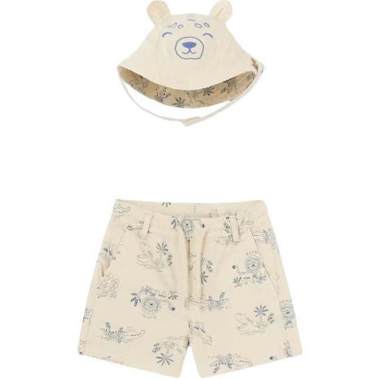 Safari Print Shorts & Hat, Cream